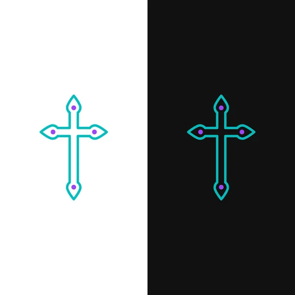 Линия Христианского Креста Икона Изолированы Белом Черном Фоне Церковный Крест — стоковый вектор