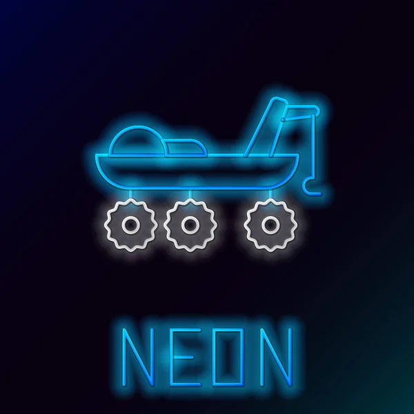 Glödande Neon Linje Mars Rover Ikon Isolerad Svart Bakgrund Rymdfarare — Stock vektor