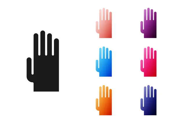 Zwarte Rubberen Handschoenen Pictogram Geïsoleerd Witte Achtergrond Latex Handbescherming Symbool — Stockvector