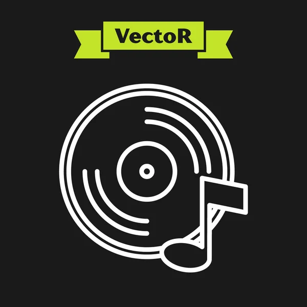 White Line Vinyl Disk Icon Isoliert Auf Schwarzem Hintergrund Vektor — Stockvektor