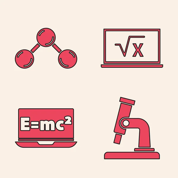 Establecer Microscopio Molécula Raíz Cuadrada Del Glifo Ecuación Icono Solución — Vector de stock