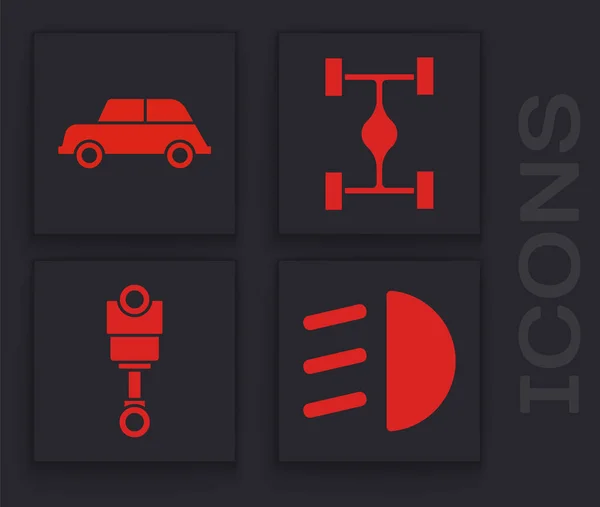 Conjunto Haz Alta Coche Coche Chasis Motor Icono Del Pistón — Vector de stock