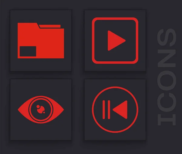 Set Rewind Document Folder Play Square Eye Icon Vector — Stock Vector