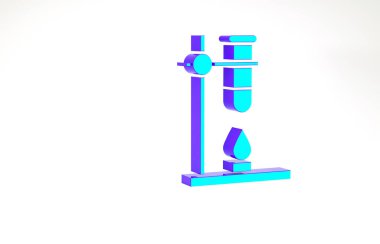 Turkuaz cam deney tüpü yangın ısıtıcısı üzerinde beyaz arka planda izole edilmiş deney ikonu. Laboratuvar ekipmanları. Minimalizm kavramı. 3d illüstrasyon 3B canlandırma.