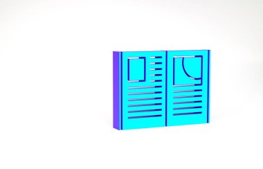 Turkuaz Açık kitap simgesi beyaz arkaplanda izole edildi. Minimalizm kavramı. 3d illüstrasyon 3B canlandırma.