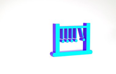 Turkuaz Sarkacı simgesi beyaz arkaplanda izole edildi. Newtons beşiği. Minimalizm kavramı. 3d illüstrasyon 3B canlandırma.