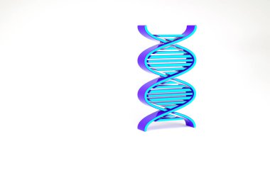 Beyaz arkaplanda izole edilmiş turkuaz DNA sembolü. Minimalizm kavramı. 3d illüstrasyon 3B canlandırma.