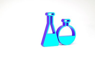 Turkuaz test tüpü ve beyaz arka planda izole edilmiş kimyasal test ikonu. Laboratuvar cam levhası. Minimalizm kavramı. 3d illüstrasyon 3B canlandırma.