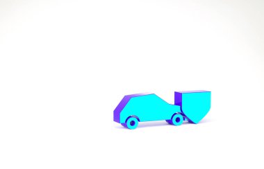 Beyaz zemin üzerinde kalkan simgesi olan turkuaz bir araba. Sigorta konsepti. Güvenlik, güvenlik, koruma, konsept koruma. Minimalizm kavramı. 3d illüstrasyon 3B canlandırma.
