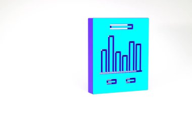 Grafik grafik simgesine sahip turkuaz belge beyaz arkaplanda izole edildi. Metin dosya simgesini rapor et. Muhasebe tabelası. Denetim, analiz, planlama. Minimalizm kavramı. 3d illüstrasyon 3B canlandırma.