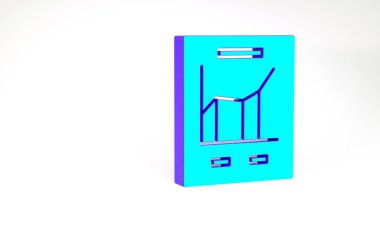 Grafik grafik simgesine sahip turkuaz belge beyaz arkaplanda izole edildi. Metin dosya simgesini rapor et. Muhasebe tabelası. Denetim, analiz, planlama. Minimalizm kavramı. 3d illüstrasyon 3B canlandırma.