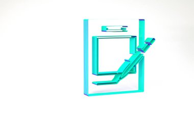 Turkuaz boş defter ve kalem simgesi beyaz arkaplanda izole edildi. Kağıt ve kalem. Minimalizm kavramı. 3d illüstrasyon 3B canlandırma.