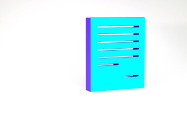 Turkuaz Belge simgesi beyaz arkaplanda izole edildi. Dosya simgesi. Kontrol listesi simgesi. İş konsepti. Minimalizm kavramı. 3d illüstrasyon 3B canlandırma.