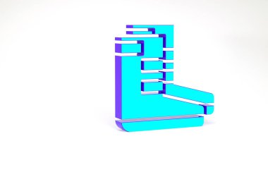 Turkuaz Boots simgesi beyaz arkaplanda izole edildi. Su altı ekipmanları. Minimalizm kavramı. 3d illüstrasyon 3B canlandırma.