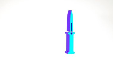 Turkuaz Bıçak simgesi beyaz arkaplanda izole edildi. Ordu bıçağı. Minimalizm kavramı. 3d illüstrasyon 3B canlandırma.