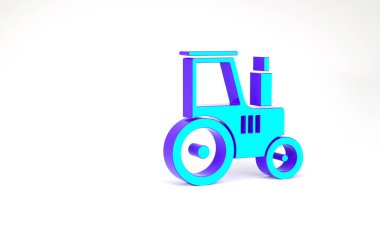 Turkuaz traktör simgesi beyaz arkaplanda izole edildi. Minimalizm kavramı. 3d illüstrasyon 3B canlandırma.