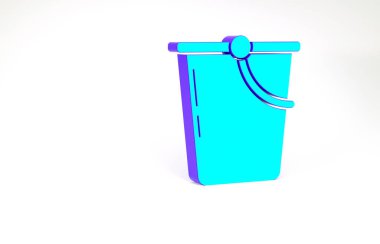 Turkuaz kova simgesi beyaz arkaplanda izole edildi. Minimalizm kavramı. 3d illüstrasyon 3B canlandırma.