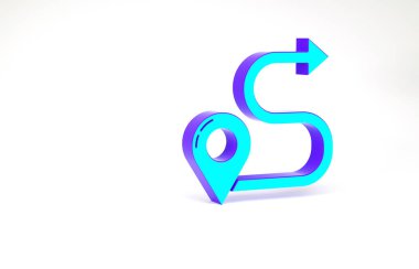 Turkuaz Yol konumu simgesi beyaz arkaplanda izole edildi. Harita işaretçisi işareti. Yol ya da yol kavramı. GPS navigatörü. Minimalizm kavramı. 3d illüstrasyon 3B canlandırma.
