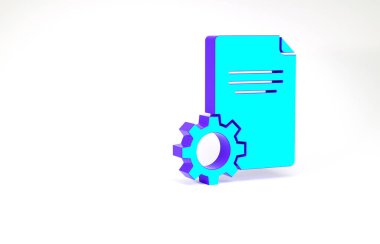 Turkuaz Dosya belgesi simgesi beyaz arkaplanda izole edildi. Ayarlama, servis, ayar, bakım, onarım, onarım. Minimalizm kavramı. 3d illüstrasyon 3B canlandırma.