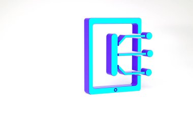Turkuaz Tablet simgesi beyaz arkaplanda izole edildi. Minimalizm kavramı. 3d illüstrasyon 3B canlandırma.