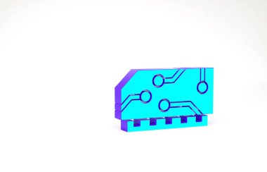 Turkuaz RAM, beyaz arkaplanda izole edilmiş rastgele erişim bellek simgesi. Minimalizm kavramı. 3d illüstrasyon 3B canlandırma.