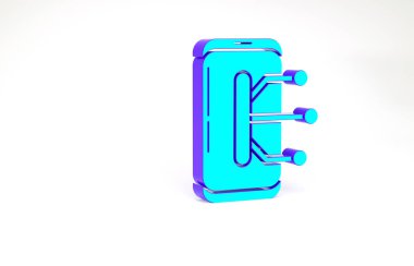 Turkuaz akıllı telefon, beyaz arka planda izole edilmiş cep telefonu simgesi. Minimalizm kavramı. 3d illüstrasyon 3B canlandırma.
