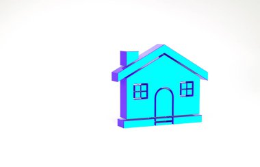 Turkuaz Ev simgesi beyaz arkaplanda izole edildi. Ev sembolü. Minimalizm kavramı. 3d illüstrasyon 3B canlandırma.