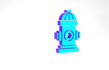 Turkuaz yangın musluğu simgesi beyaz arkaplanda izole edildi. Minimalizm kavramı. 3d illüstrasyon 3B canlandırma.
