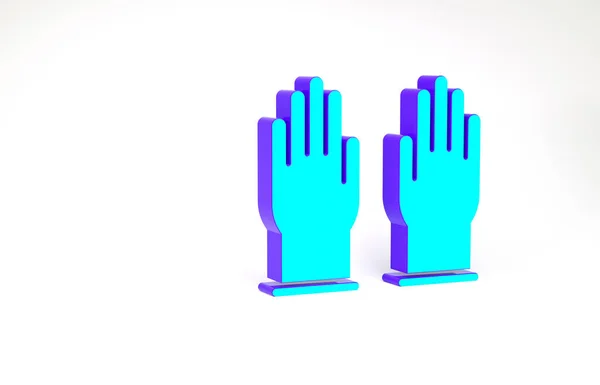 绿松石橡胶手套图标隔离在白色背景 Latex手部保护标志家务活清洁用品符号 最低纲领的概念 3D渲染3D插图 — 图库照片
