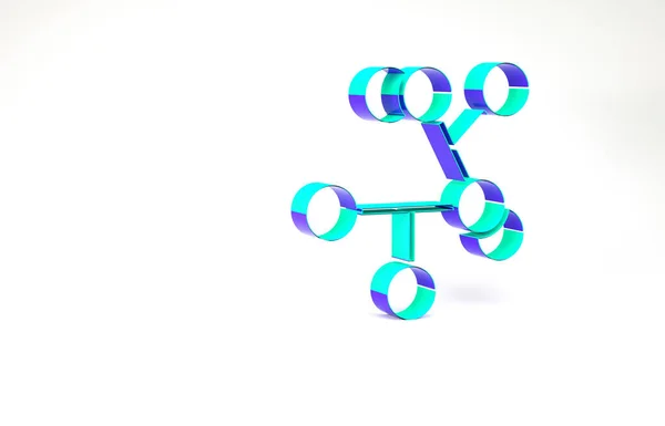 白色の背景に単離されたターコイズ分子アイコン 化学の分子構造 科学教師革新的な教育ポスター 最小限の概念 3Dイラスト3Dレンダリング — ストック写真