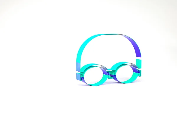 ターコイズグラスと白い背景に単離された水泳アイコンのキャップ 水泳帽とゴーグル 潜水水中機器 最小限の概念 3Dイラスト3Dレンダリング — ストック写真