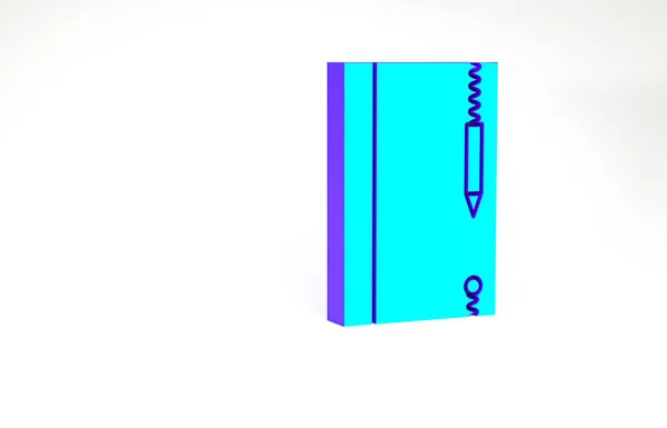 绿松石水下笔记本和铅笔 用于在白色背景上隔离的浮潜图标 用笔写石板或石板的水 最低纲领的概念 3D渲染3D插图 — 图库照片
