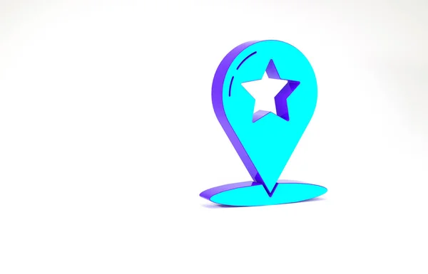 Turquoise Map Pointer Star Icon Isolated White Background Star Favorite — Stock Photo, Image