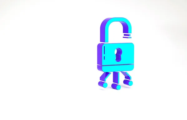 Turquoise Cyber Security Icon Isolated White Background Closed Padlock Digital — Stock Photo, Image