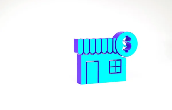 白い背景に隔離されたドル記号のアイコンを持つターコイズハウス 家とお金 不動産の概念 最小限の概念 3Dイラスト3Dレンダリング — ストック写真