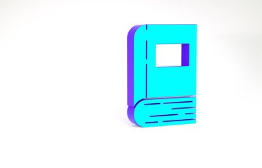 Turkuaz Kitap simgesi beyaz arkaplanda izole edildi. Minimalizm kavramı. 3d illüstrasyon 3B canlandırma.