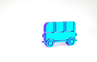 Turkuaz Okul Otobüsü simgesi beyaz arkaplanda izole edildi. Minimalizm kavramı. 3d illüstrasyon 3B canlandırma.