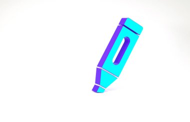 Turkuaz İşaretli kalem simgesi beyaz arkaplanda izole edildi. Minimalizm kavramı. 3d illüstrasyon 3B canlandırma.