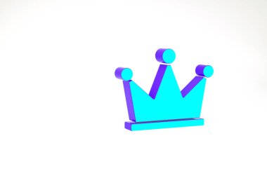 Turkuaz Crown simgesi beyaz arkaplanda izole edildi. Minimalizm kavramı. 3d illüstrasyon 3B canlandırma.