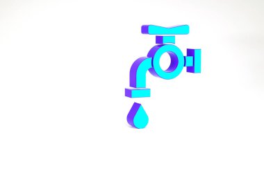 Turkuaz su musluğu simgesi beyaz arkaplanda izole edildi. Minimalizm kavramı. 3d illüstrasyon 3B canlandırma.
