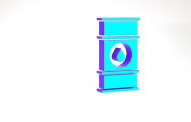 Turkuaz yağ varil hattı simgesi beyaz arkaplanda izole edildi. Yağ bidonu. Bilgi grafikleri, yakıt, endüstri, güç, ekoloji için. Minimalizm kavramı. 3d illüstrasyon 3B canlandırma.