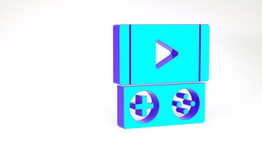 Turkuaz taşınabilir oyun konsolu simgesi beyaz arkaplanda izole edildi. Av alanı tabelası. Oyun konsepti. Minimalizm kavramı. 3d illüstrasyon 3B canlandırma.