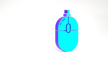 Turkuaz Bilgisayar fare simgesi beyaz arkaplanda izole edildi. Tekerlek sembollü optik. Minimalizm kavramı. 3d illüstrasyon 3B canlandırma.