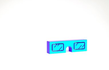 Turkuaz 3 boyutlu sinema gözlüğü simgesi beyaz arka planda izole edildi. Minimalizm kavramı. 3d illüstrasyon 3B canlandırma.