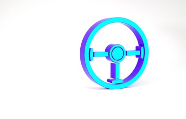 Turkuaz direksiyon simgesi beyaz arka planda izole edildi. Araba tekeri ikonu. Minimalizm kavramı. 3d illüstrasyon 3B canlandırma.