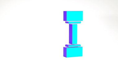 Turkuaz Dumbbell simgesi beyaz arkaplanda izole edildi. Kas kaldırma ikonu, fitness halteri, beden eğitimi ikonu, spor malzemeleri sembolü, egzersiz bumbzili. Minimalizm kavramı. 3d illüstrasyon 3B canlandırma.