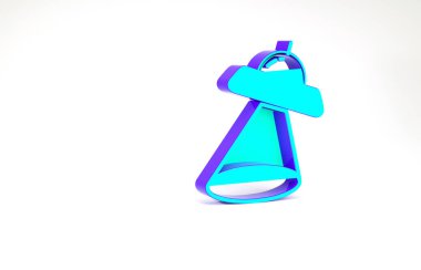 Turkuaz UFO uçan uzay gemisi simgesi beyaz arkaplanda izole edildi. Uçan daire. Uzaylı uzay gemisi. Gelecekteki bilinmeyen uçan nesne. Minimalizm kavramı. 3d illüstrasyon 3B canlandırma.