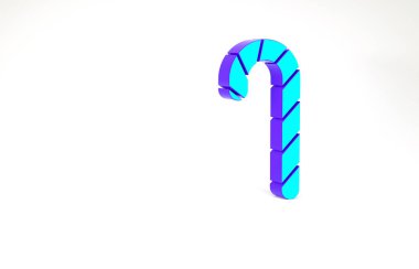 Beyaz arka planda izole edilmiş çizgili turkuaz Noel şekerleri. Mutlu Noeller ve mutlu yıllar. Minimalizm kavramı. 3d illüstrasyon 3B canlandırma.