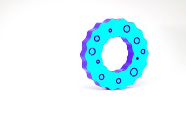 Beyaz arka planda izole edilmiş turkuaz Noel çelengi ikonu. Mutlu Noeller ve mutlu yıllar. Minimalizm kavramı. 3d illüstrasyon 3B canlandırma.