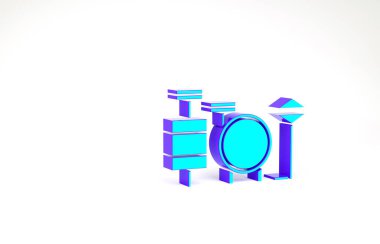 Turkuaz Davul simgesi beyaz arkaplanda izole edildi. Müzik işareti. Müzik aleti sembolü. Minimalizm kavramı. 3d illüstrasyon 3B canlandırma.